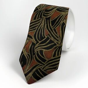 Paco Rabanne Extra Long Italian‎ Silk Tie Black Gold Abstract Jungle Design